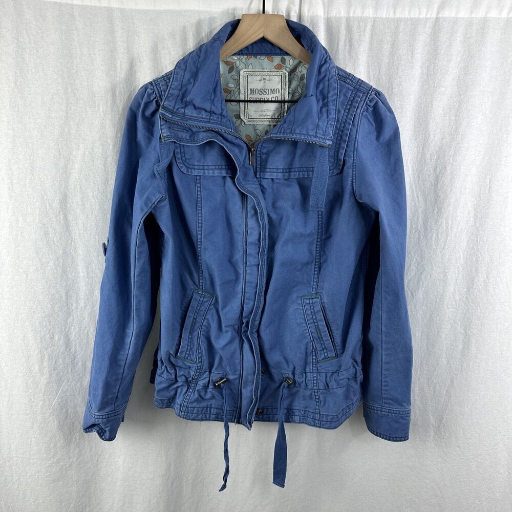 Mossimo Supply Co Blue Vintage Utility Roll Sleeve Zip Jacket Womens Size M